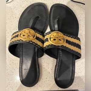 Tory Burch Black and Gold Women's Sandals